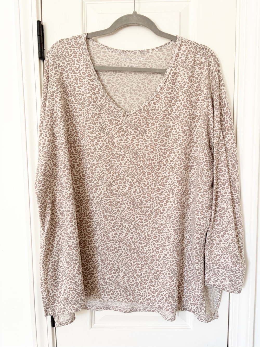 L • American Eagle V-Neck Long Sleeve Leopard Print Women's Top